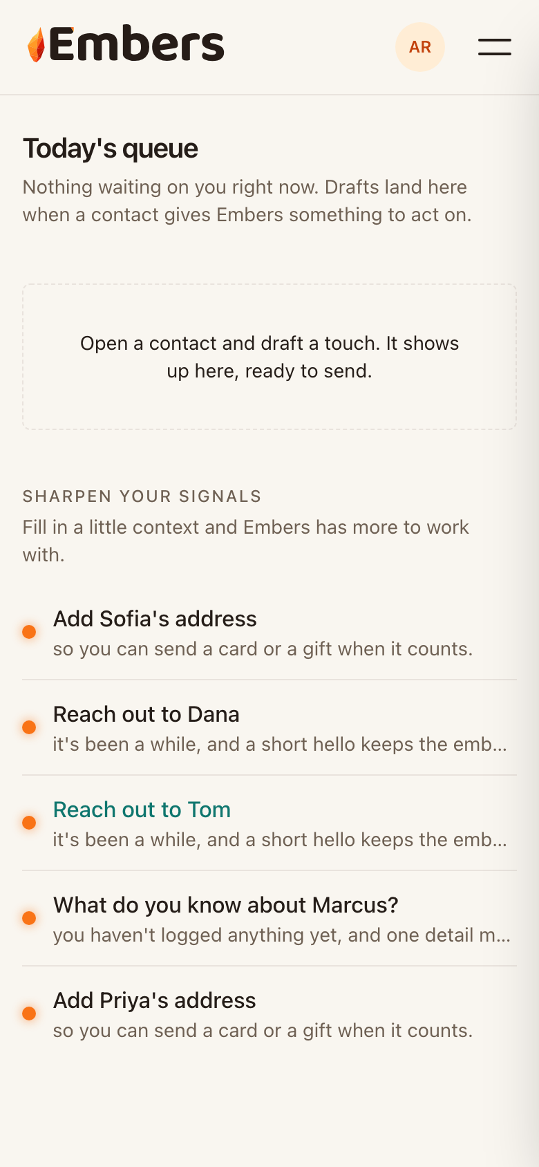 Your queue: drafts wait here for your review before anything sends
